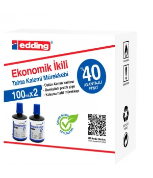 Edding Legamaster Tahta Kalemi Mürekkebi 100 ml. MAVİ x 2li Kutu