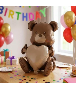 Elinde Kalp Tutan Sevimli Ayıcık Folyo Balon