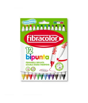 Fibracolor Bipunta Kalın+İnce Çift Uçlu Keçeli Kalem 12 Renk