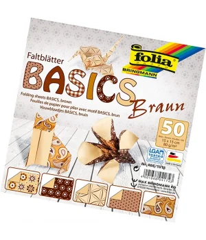 Folia Origami Kağıdı 15x15 cm. 5 Desen 50 Yaprak Basic Kahve