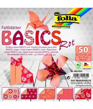 Folia Origami Kağıdı 15x15 cm. 5 Desen 50 Yaprak Basic Kırmızı