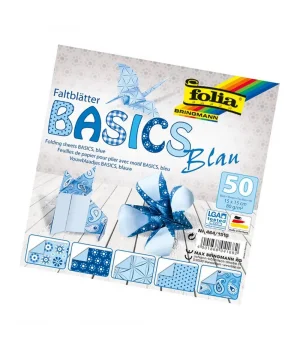 Folia Origami Kağıdı 15x15 cm. 5 Desen 50 Yaprak Basic Mavi