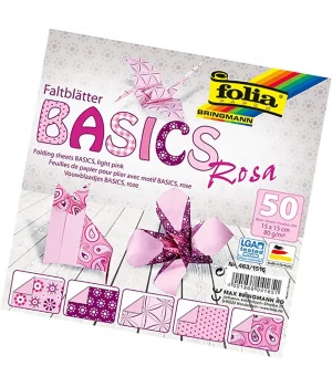 Folia Origami Kağıdı 15x15 cm. 5 Desen 50 Yaprak Basic Pembe