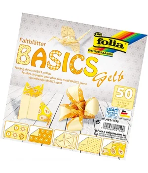 Folia Origami Kağıdı 15x15 cm. 5 Desen 50 Yaprak Basic Sarı