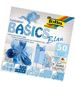 Folia Origami Kağıdı 20x20 cm. 5 Desen 50 Yaprak Basic Mavi