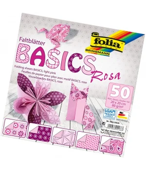 Folia Origami Kağıdı 20x20 cm. 5 Desen 50 Yaprak Basic Pembe