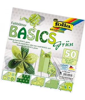 Folia Origami Kağıdı 20x20 cm. 5 Desen 50 Yaprak Basic Yeşil