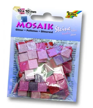 Folia Simli Mozaik Taşı 10x10 mm. 190 Adet GLİTTER PEMBE