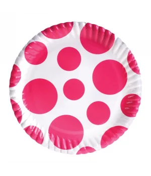 Fuşya Karışık Puantiyeli Karton Tabak 23cm