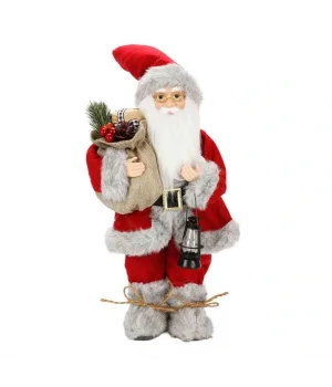 Gri Kürklü Noel Baba Dekoratif Biblo 41 cm