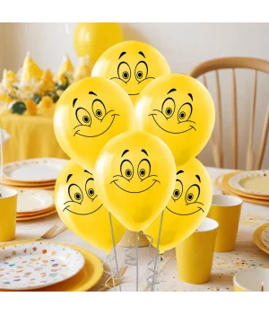 Gülen Yüz Baskılı Sarı Balon 12