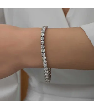 Gümüş 3 mm Beyaz Taşlı Su Yolu Kadın Bileklik