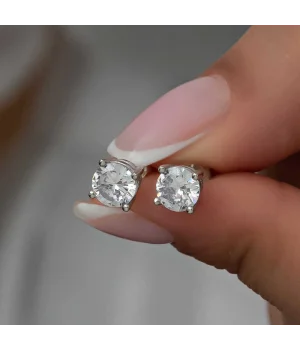 ​Gümüş 4 mm Beyaz Zirkon Tek Taş Kadın Küpe