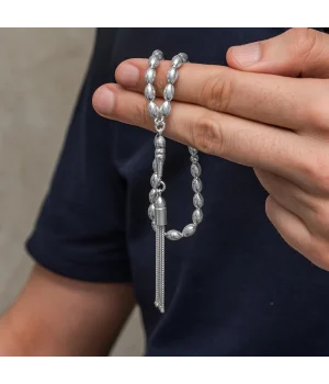 Gümüş Arpa Kesim Çizgili Erkek Tesbih