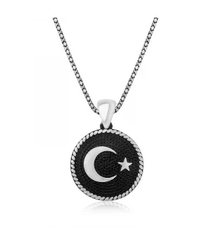 Gümüş Ay Yıldız Erkek Kolye