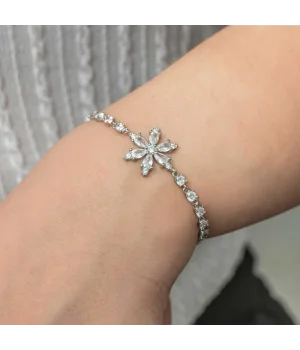 Gümüş Beyaz Lotus Çiçeği Su Yolu Kadın Bileklik