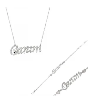 Gümüş Canım Yazılı Kalp Bayan Set
