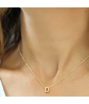 Gümüş Gold 3 Boyutlu D Harf Bayan Kolye