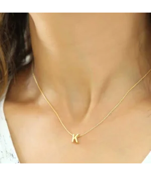 Gümüş Gold 3 Boyutlu K Harf Bayan Kolye