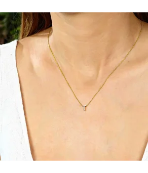 Gümüş Gold 3 Boyutlu T Harf Bayan Kolye