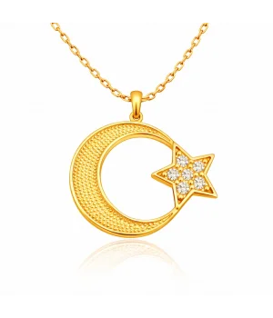 Gümüş Gold Ay Yıldız Kadın Kolye