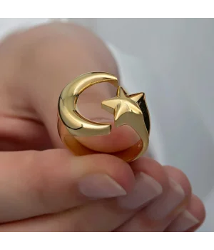 Gümüş Gold Ay Yıldız Kadın Yüzük