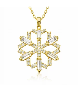 Gümüş Gold Baget Taşlı Kar Tanesi Kolye
