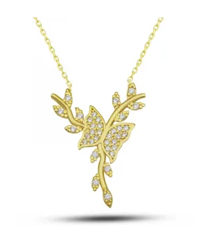 Gümüş Gold Daldaki Kelebek Kadın Kolye