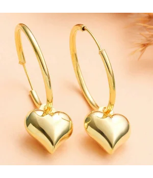 Gümüş Gold Kalp Sallantılı Kadın Küpe