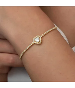 Gümüş Gold Kalpli Su Yolu Bileklik