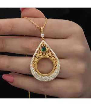 Gümüş Gold Kaplama Damla Çeyrek Takılabilen Kadın Kolye