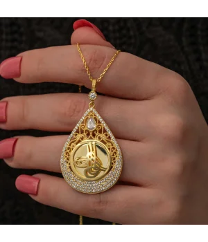 Gümüş Gold Kaplama Damla Tuğralı Kadın Kolye