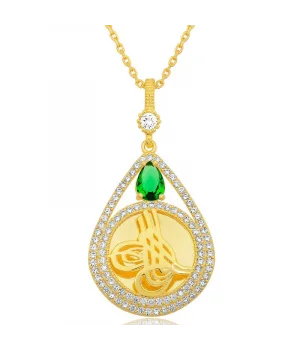 Gümüş Gold Kaplama Damla Tuğralı Kadın Kolye
