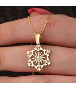 Gümüş Gold Kar Tanesi Kadın Kolye