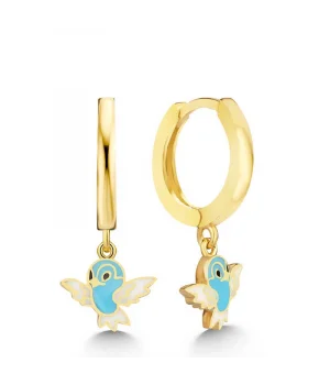 Gümüş Gold Mavi Renkli Sallantılı Kuş Kadın Küpe
