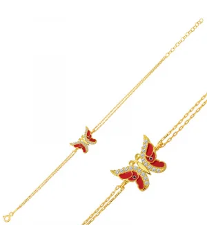 ​Gümüş Gold Mineli Kelebek Bayan Bileklik