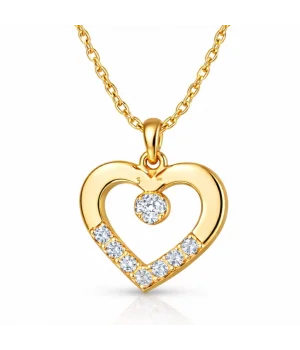 Gümüş Gold Minik Kalpli Tektaş Kadın Kolye