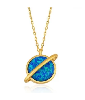 Gümüş Gold Opal Taşlı Gezegen Bayan Kolye