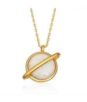 Gümüş Gold Opal Taşlı Gezegen Bayan Kolye