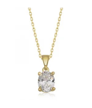 Gümüş Gold Oval Zirkon Taşlı Kadın Kolye