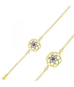 Gümüş Gold Sarı Yaşam Çiçeği Bayan Bileklik