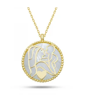 Gümüş Gold Sedef Taşlı Anne Çocuk Sevgisi Kolye
