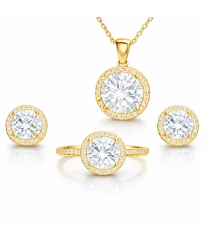 Gümüş Gold Yuvarlak Montür Tek Taş Kadın Set