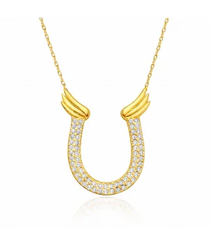 Gümüş Gold Zirkon Taşlı Nal Kadın Kolye
