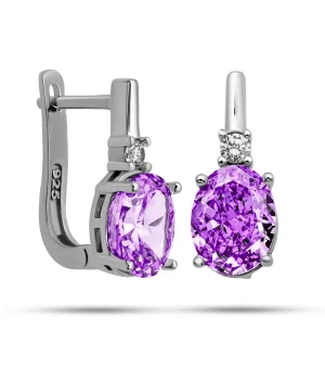 Gümüş Ice Cut Oval Mor Zirkon Taşlı Kadın Küpe