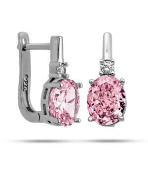 Gümüş Ice Cut Oval Pembe Zirkon Taşlı Kadın Küpe