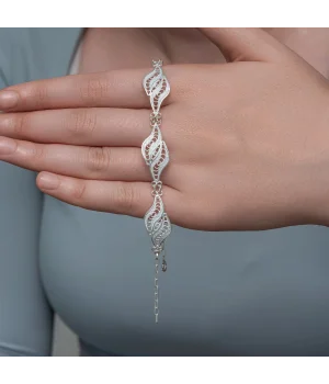 Gümüş İkili Yaprak Telkari Kadın Bileklik