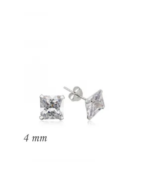 Gümüş Kare Tek Taş Zirkon Küpe - 4 mm
