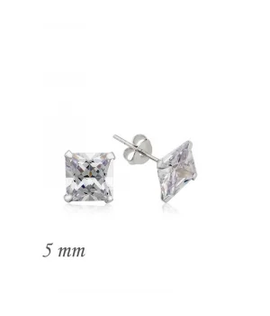 Gümüş Kare Tek Taş Zirkon Küpe - 5 mm