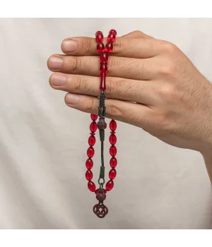 Gümüş Kazaz Püsküllü Sıkma Kehribar Tesbih